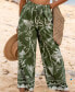 Women's Green Tropical Bird Wide Leg Resort Pants