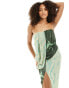 ASOS DESIGN bandeau draped maxi dress in green abstract print