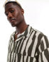 ASOS DESIGN boxy relaxed revere shirt with abstract stripe in brown