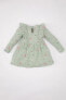 Kız Bebek Çiçekli Uzun Kollu Waffle Elbise C0525a524sp