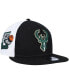 Бейсболка New Era мужская черная с поп-панелями Milwaukee Bucks 9FIFTY Snapback Hat Черный - фото #1