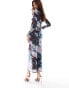 Фото #8 товара ASOS DESIGN power mesh printed maxi dress with wrap high neck