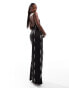 ASOS DESIGN square neck diamante strap maxi dress with fringe embellished motifs in black