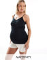 Mamalicious Maternity ribbed strappy jersey top with ruching in black