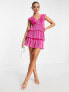 ASOS DESIGN plisse layered mini dress with cut out bodice detail in hot pink