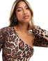 Фото #2 товара ASOS DESIGN slinky asymmetric cut out neck bodysuit in leopard print