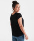 Фото #2 товара Women's Short-Sleeve Smocked-Neck Knit Top, Created for Macy's