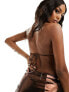 South Beach beaded triangle bikini top in brown metallic