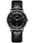 ფოტო #1 პროდუქტის Men's Swiss Automatic DiaMaster Thinline Black Leather Strap Watch 41mm