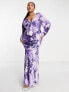 ASOS DESIGN Curve tie front plunge maxi dress with floral print in purple