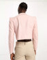 ASOS DESIGN cropped linen mix blazer with square shoulder in pink