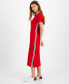 Фото #3 товара Women's Contrast-Stripe Ribbed Knit Midi Dress