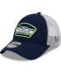 ფოტო #1 პროდუქტის Men's College Navy, White Seattle Seahawks Logo Patch Trucker 9FORTY Snapback Hat