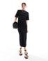 ASOS DESIGN short sleeve gathered waist with side split maxi dress in black Черный, 34 - фото #1