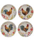 Фото #1 товара Floral Rooster Set of 4 Dinner Plate 11"