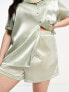 Фото #7 товара Loungeable Curve bridesmaid taffeta short sleeve revere shirt and short set in sage green