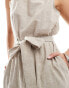 Monki linen sleeveless jumpsuit with tie belt detail in beige