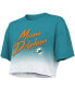 Фото #3 товара Women's Threads Tua Tagovailoa Aqua, White Miami Dolphins Drip-Dye Player Name and Number Tri-Blend Crop T-shirt