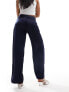 Фото #3 товара Monki low waist satin tailored trousers in navy blue