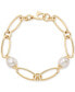 Cultured Freshwater Pearl (9-3/4 x 10-3/4mm) Oval Link Bracelet in 14k Gold-Plated Sterling Silver