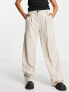 Bershka wide leg pinstripe tailored trousers in sand