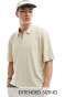 ASOS DESIGN relaxed rib polo with zip up collar in stone Pelikan, M - Chest 40 - фото #2