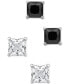 Фото #4 товара 2-Pc. Set Men's Black & White Cubic Zirconia Square Stud Earrings in Stainless Steel