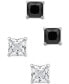 2-Pc. Set Men's Black & White Cubic Zirconia Square Stud Earrings in Stainless Steel