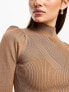 River Island puff sleeve knit top with button detal in brown