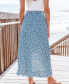 Women's Blue Ditsy Asymmetrical Ruffle Hem Midi Skirt