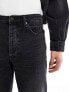 ASOS DESIGN straight leg jeans with knee rip in vintage washed black