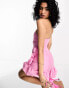 Фото #4 товара ASOS DESIGN pleated bandeau mini dress with ruffle detail in hot pink