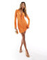 In The Style exclusive tie front plisse mini dress in orange