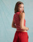 Miss Selfridge sleeveless popper top in red stripe Красный, 38 - фото #4