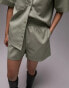 Topshop co-ord faux leather pull on short in sage