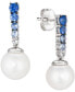 Vanilla Pearl™ (8mm) & Multi-Sapphire (3/8 ct. t.w.) Drop Earrings in 14k White Gold