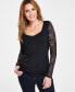 Фото #1 товара Women's Lace-Sleeve Top, Created for Macy's