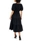 Women's Poplin Tiered Puff-Sleeve Midi Dress