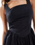 Monki ruched sleeveless mini dress with full hem in black