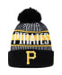 Фото #1 товара Big Boys and Girls Black Pittsburgh Pirates Striped Cuffed Knit Hat with Pom