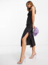 ASOS DESIGN gathered babydoll satin midi slip dress in black