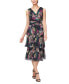 Women's Floral Metallic Tiered Midi Dress