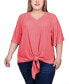 ფოტო #1 პროდუქტის Plus Size Elbow Sleeve Tie-Front Top