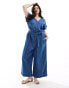 Фото #1 товара ONLY Curve short sleeve denim jumpsuit in mid wash