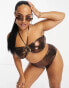 South Beach Curve bandeau gold buckle bikini top in brown metallic