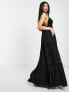 Фото #4 товара ASOS DESIGN button through tiered maxi dress with lace trim detail in black