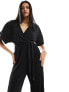 Y.A.S plisse wrap front jumpsuit in black