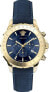 Фото #1 товара Versace Chrono Signature Herrenuhr Blau Leder Gold Stahl 44mm VEV600319