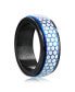 ფოტო #2 პროდუქტის Stainless Steel Honey Comb Design Spinner Ring - Blue & Silver