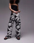 Фото #3 товара Topshop straight leg satin abstract floral printed trouser in mono